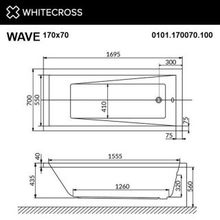 Гидромассажная ванна WHITECROSS Wave 0101.170070.100.LINENANO.GL 170x70 см Line Nano золото